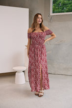Load image into Gallery viewer, Gigi Off Shoulder Red Ditsy Print Shirred Maxi Dress