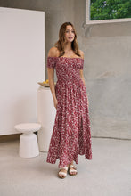 Load image into Gallery viewer, Gigi Off Shoulder Red Ditsy Print Shirred Maxi Dress