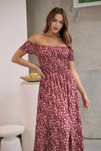 Load image into Gallery viewer, Gigi Off Shoulder Red Ditsy Print Shirred Maxi Dress