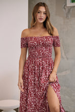 Load image into Gallery viewer, Gigi Off Shoulder Red Ditsy Print Shirred Maxi Dress