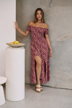 Load image into Gallery viewer, Gigi Off Shoulder Red Ditsy Print Shirred Maxi Dress