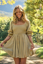 Load image into Gallery viewer, Rylee Olive Long Sleeve Shirred Dress