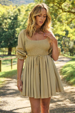 Load image into Gallery viewer, Rylee Olive Long Sleeve Shirred Dress