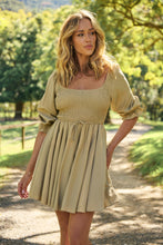 Load image into Gallery viewer, Rylee Olive Long Sleeve Shirred Dress