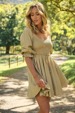 Load image into Gallery viewer, Rylee Olive Long Sleeve Shirred Dress