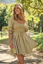 Load image into Gallery viewer, Rylee Olive Long Sleeve Shirred Dress