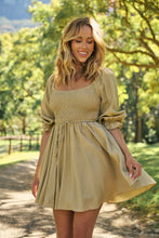Load image into Gallery viewer, Rylee Olive Long Sleeve Shirred Dress