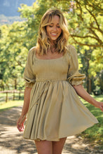 Load image into Gallery viewer, Rylee Olive Long Sleeve Shirred Dress