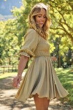Load image into Gallery viewer, Rylee Olive Long Sleeve Shirred Dress