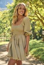 Load image into Gallery viewer, Rylee Olive Long Sleeve Shirred Dress