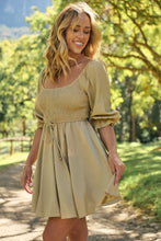 Load image into Gallery viewer, Rylee Olive Long Sleeve Shirred Dress