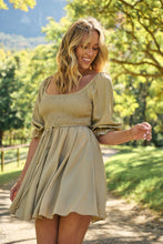 Load image into Gallery viewer, Rylee Olive Long Sleeve Shirred Dress