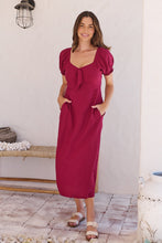 Load image into Gallery viewer, Lulu Tie Front Wine Midi Dress