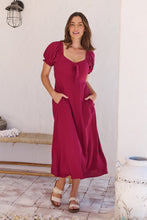 Load image into Gallery viewer, Lulu Tie Front Wine Midi Dress