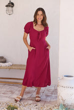 Load image into Gallery viewer, Lulu Tie Front Wine Midi Dress