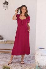 Load image into Gallery viewer, Lulu Tie Front Wine Midi Dress