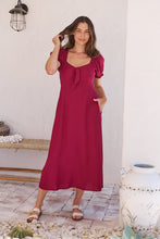 Load image into Gallery viewer, Lulu Tie Front Wine Midi Dress