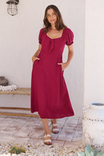 Load image into Gallery viewer, Lulu Tie Front Wine Midi Dress