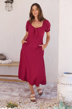 Load image into Gallery viewer, Lulu Tie Front Wine Midi Dress