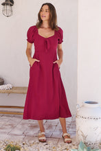 Load image into Gallery viewer, Lulu Tie Front Wine Midi Dress