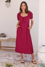 Load image into Gallery viewer, Lulu Tie Front Wine Midi Dress