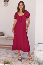 Load image into Gallery viewer, Lulu Tie Front Wine Midi Dress