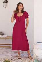 Load image into Gallery viewer, Lulu Tie Front Wine Midi Dress