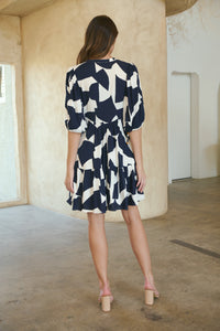 Tahli Navy White Print Smock Dress