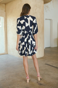 Tahli Navy White Print Smock Dress