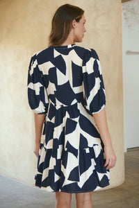 Tahli Navy White Print Smock Dress