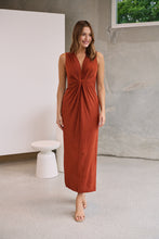 Load image into Gallery viewer, Samara Rust Shimmer Crossover Tie Evening Dress