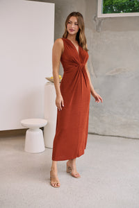 Samara Rust Shimmer Crossover Tie Evening Dress
