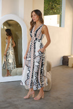 Load image into Gallery viewer, Tracey White/Black/Brown Print Sleevless Faux Linen Dress