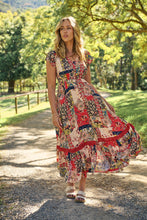 Load image into Gallery viewer, Augustina Beige/Red/Navy Patchwork Button Front Maxi Dress