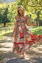 Load image into Gallery viewer, Augustina Beige/Red/Navy Patchwork Button Front Maxi Dress