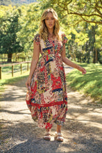 Load image into Gallery viewer, Augustina Beige/Red/Navy Patchwork Button Front Maxi Dress