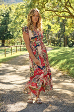 Load image into Gallery viewer, Augustina Beige/Red/Navy Patchwork Button Front Maxi Dress