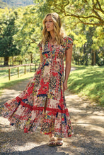 Load image into Gallery viewer, Augustina Beige/Red/Navy Patchwork Button Front Maxi Dress