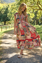 Load image into Gallery viewer, Augustina Beige/Red/Navy Patchwork Button Front Maxi Dress