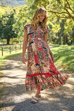 Load image into Gallery viewer, Augustina Beige/Red/Navy Patchwork Button Front Maxi Dress