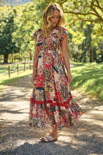 Load image into Gallery viewer, Augustina Beige/Red/Navy Patchwork Button Front Maxi Dress