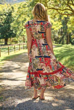 Load image into Gallery viewer, Augustina Beige/Red/Navy Patchwork Button Front Maxi Dress