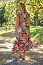 Load image into Gallery viewer, Augustina Beige/Red/Navy Patchwork Button Front Maxi Dress
