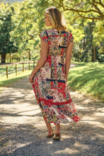 Load image into Gallery viewer, Augustina Beige/Red/Navy Patchwork Button Front Maxi Dress