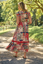 Load image into Gallery viewer, Augustina Beige/Red/Navy Patchwork Button Front Maxi Dress