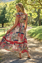 Load image into Gallery viewer, Augustina Beige/Red/Navy Patchwork Button Front Maxi Dress