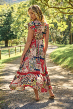 Load image into Gallery viewer, Augustina Beige/Red/Navy Patchwork Button Front Maxi Dress