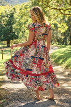 Load image into Gallery viewer, Augustina Beige/Red/Navy Patchwork Button Front Maxi Dress