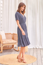 Load image into Gallery viewer, Dohar Cap Sleeve Navy Print Button Front Dress
