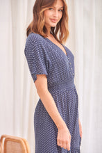 Load image into Gallery viewer, Dohar Cap Sleeve Navy Print Button Front Dress